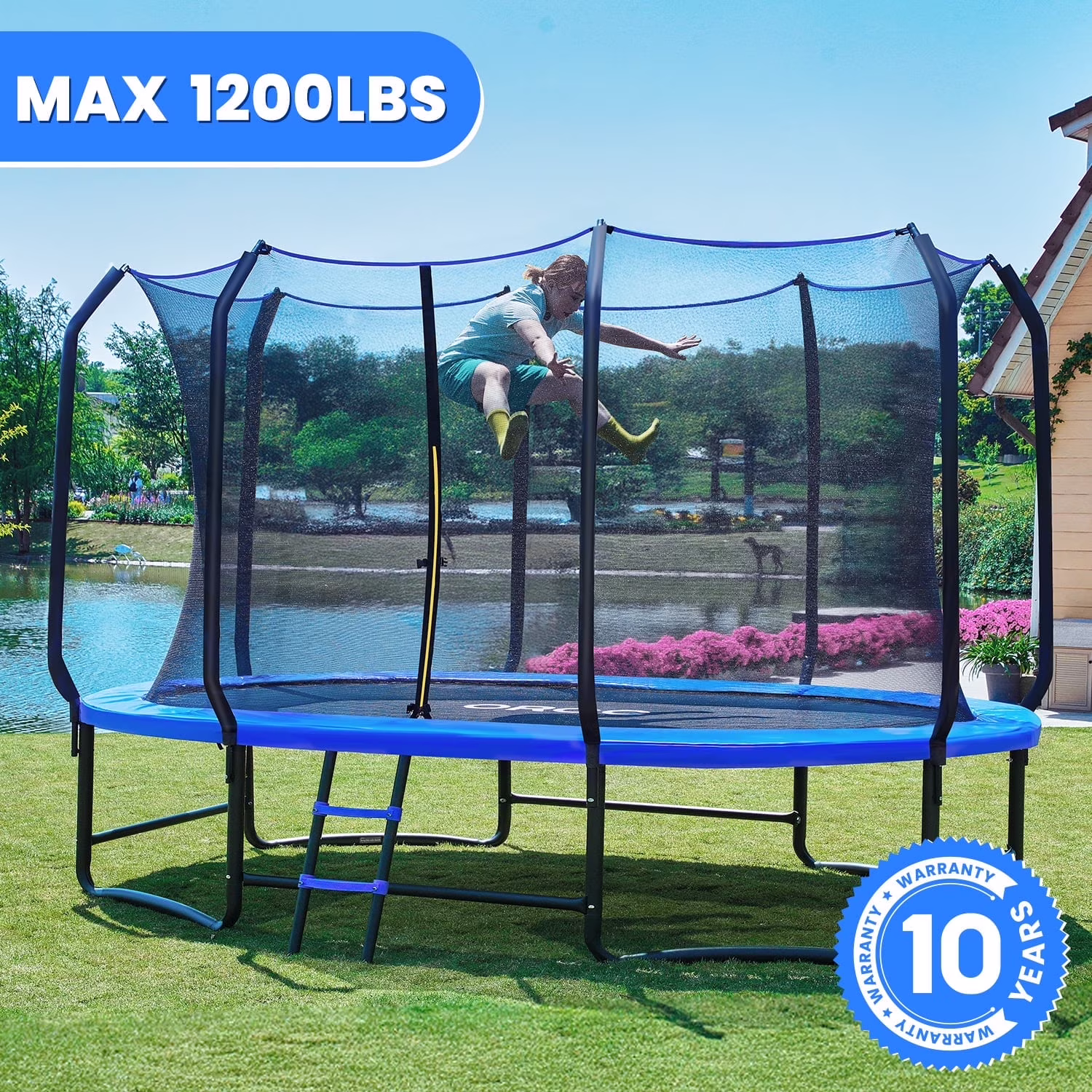 1200LBS Capacity Oval 8X13FT Heavy Duty Yard Trampoline for Kids Adults with Safety Enclosure, 1 6mm Thickened Steel Frame Reinforced Legs, Outdoor Gymnastics Trampoline(8X13FT Oval)