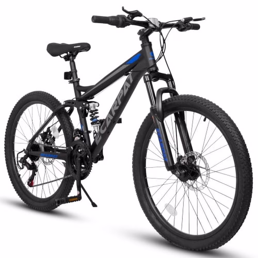 OUDOSPRS 24 21-Speed Hybrid Mountain Bike - High-Carbon Steel Frame with Dual Suspension, Adjustable Seat (Grey)