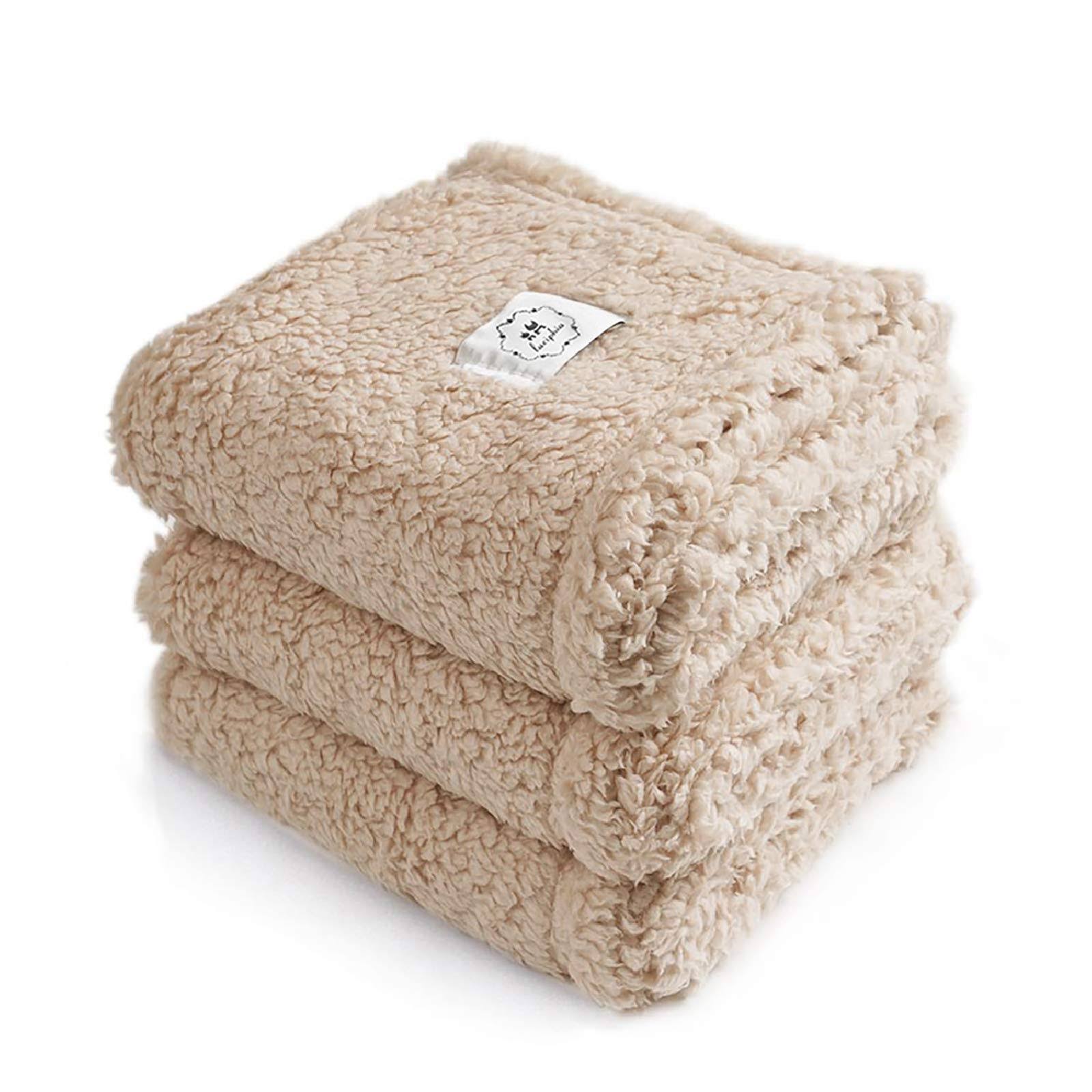 Luciphia 1 Pack 3 Calming Blankets Fluffy Premium Fleece Pet Blanket Soft Sherpa Throw for Dog Puppy Cat Beige Medium (30