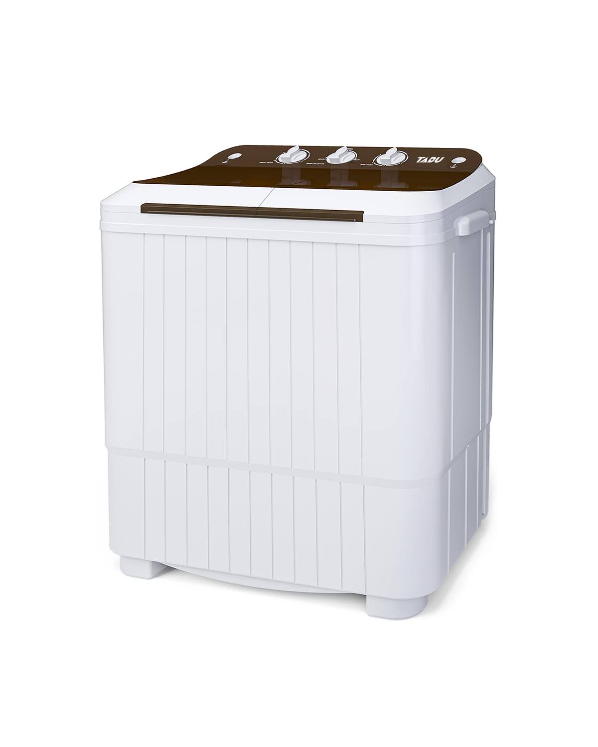 Tabu Portable Washing Machine, Mini Washer, 16.5lbs Compact Twin Tub Wash Spin Combo for Apartment, Dorms, RVs, Camping and More, White Brown