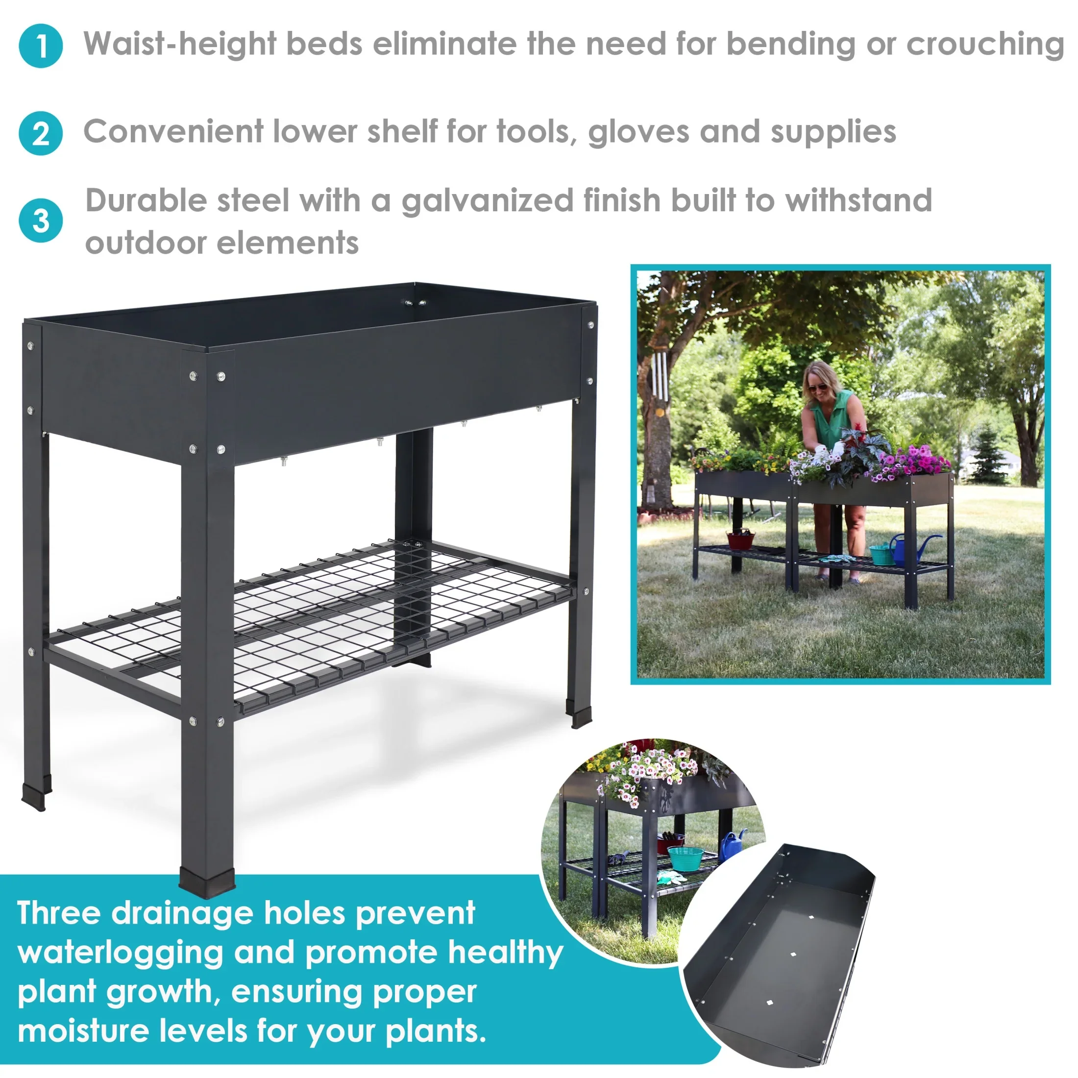 Sunnydaze 35.75 x 16 x 31.75 Black Galvanized Steel Raised Garden Bed, Set of 2