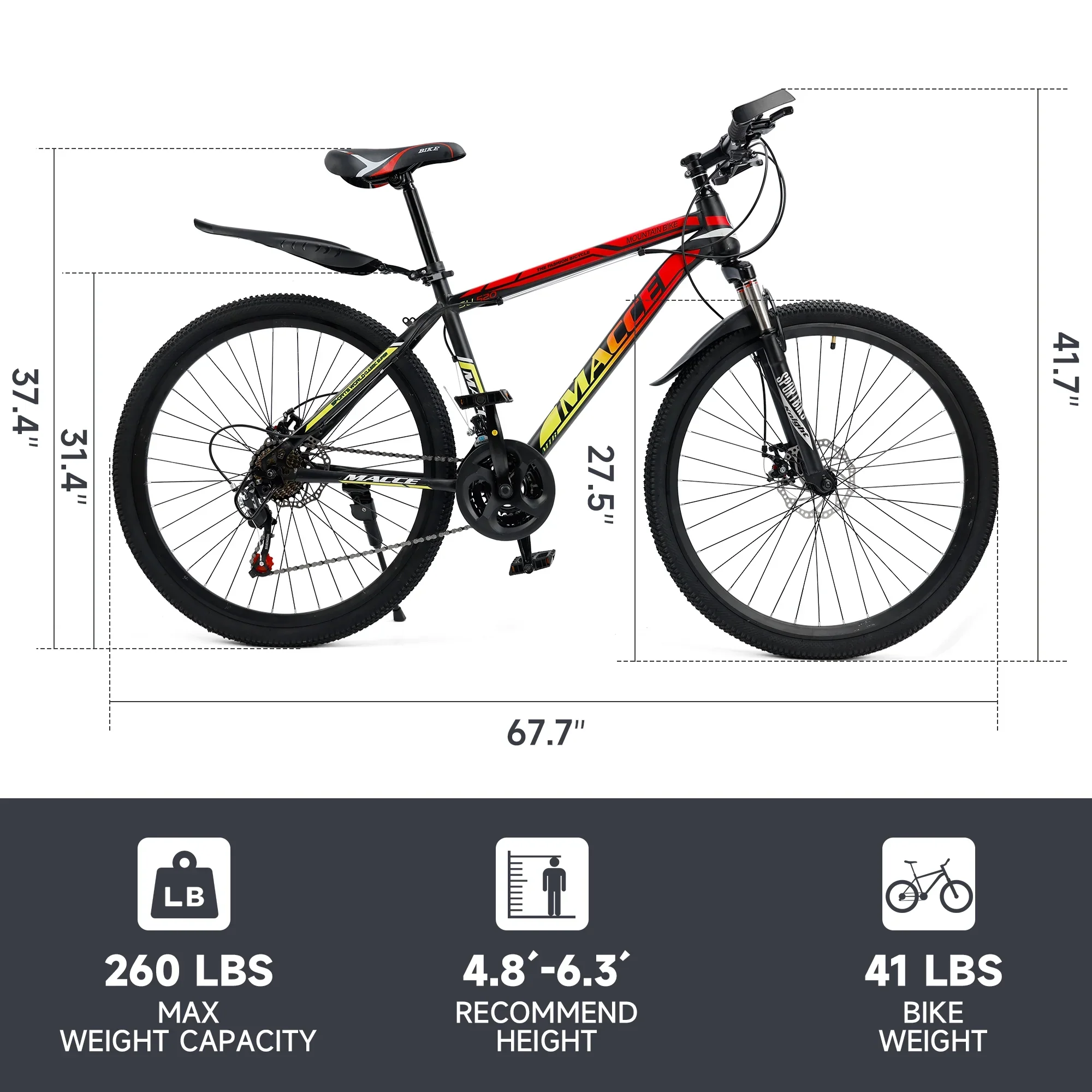 ARTUDATECH 24 26 27.5 Inch Mountain Bike, 24 Speeds with V/Disc Brakes High-Carbon Steel Frame Mens Womens Mountain Bike, Front Suspension MTB Bicycle for Adult & Teenagers