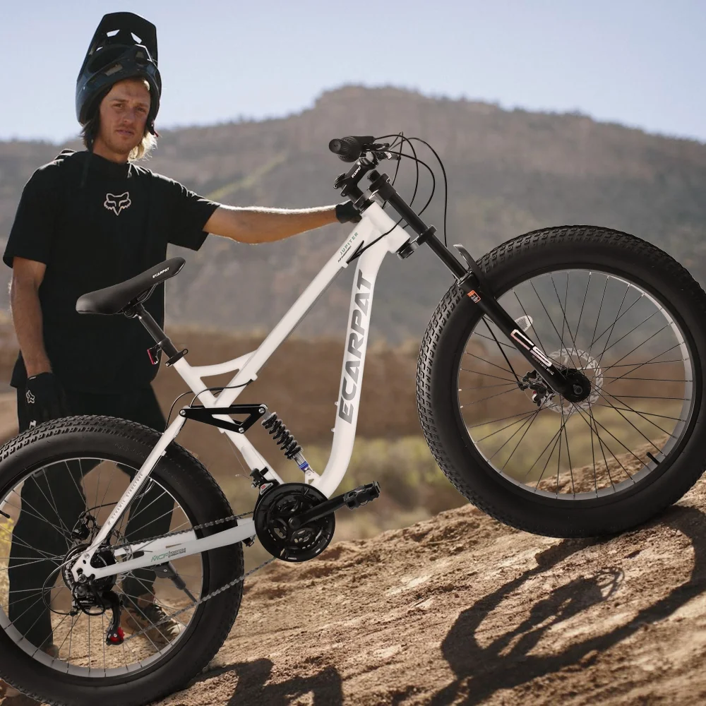 26 inch Mountain Bike for Men, 26*4" Fat Tire Mountain Bicycles,Full-Suspension 21-Speed Drivetrain with Disc Brakes(Teen) - Image 7