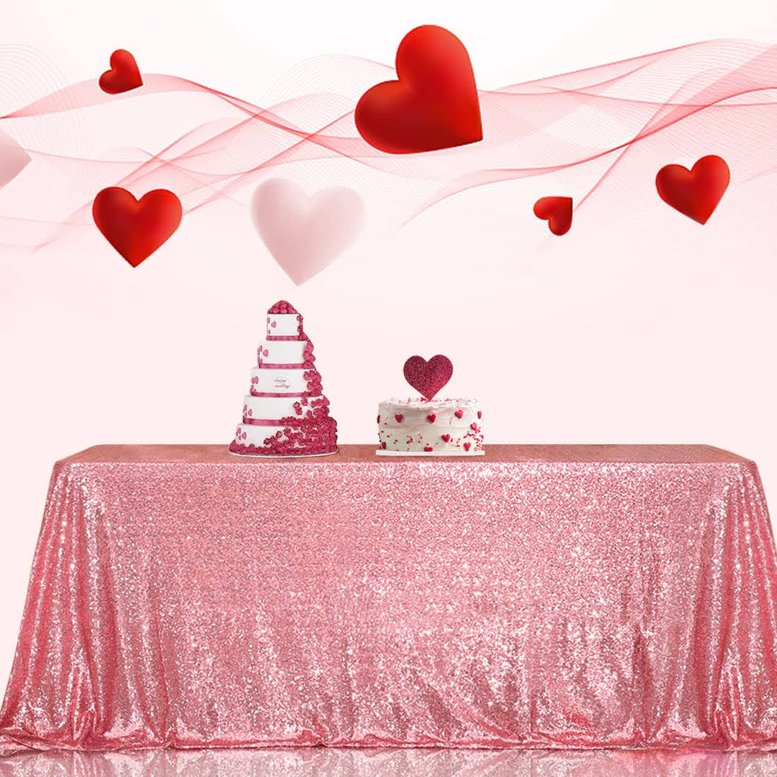PartyDelight Sequin Tablecloth, Sequin Table Overlay Square, 50 inchx50 inch, Fuchsia Pink, Women's