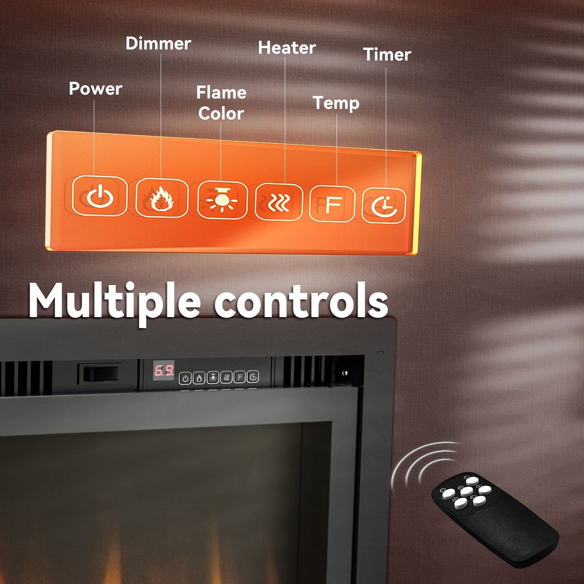 50 inch Indoor Electric Fireplace, Wall Mounted Recessed Freestanding Fireplace with Remote Control, Fireplace Heater with Adjustable Flame Color, Linear Fireplace with Timer(50") - Image 7