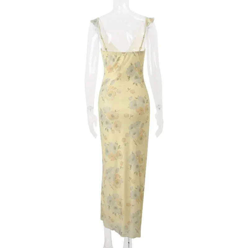 Robe Maxi Dos Nu Plongeant Fleurie Mode Été