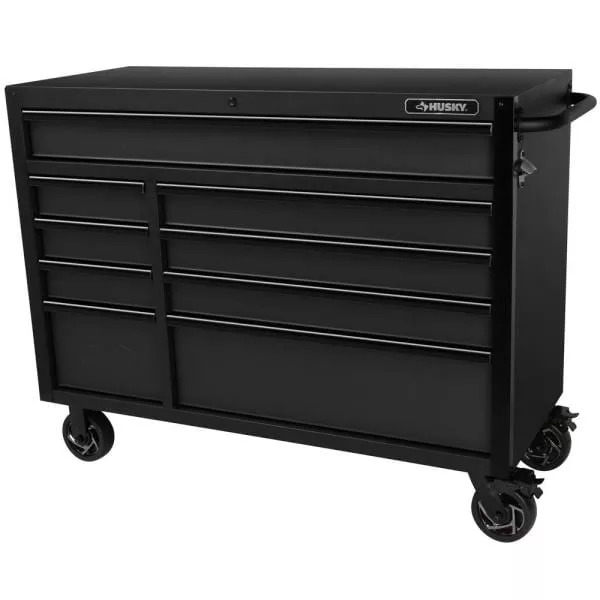 Coffre à outils industriel à roulettes, 9 tiroirs, 132 cm L x 55 cm P, noir mat
