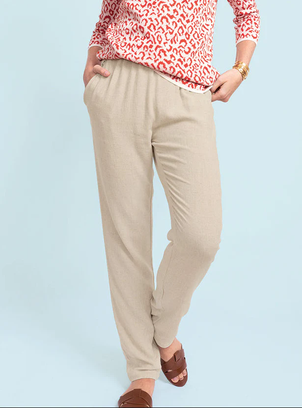Pantalon fluide beige naturel en lin