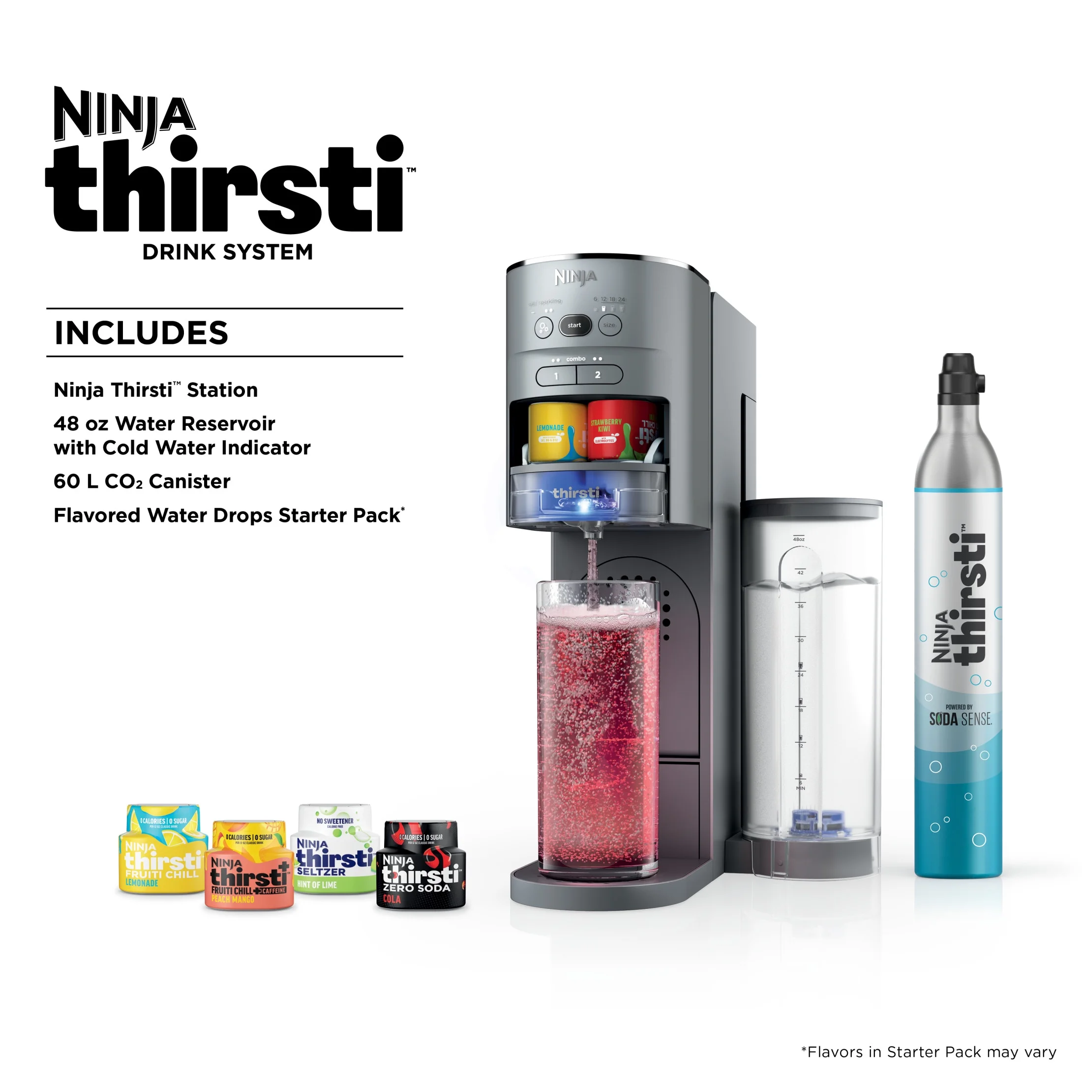 Thirsti Drink Maker, Still, Sparkling Custom Drink Kit, with CO2 Canister, Flavors, and 48 oz Reservoir - Image 10