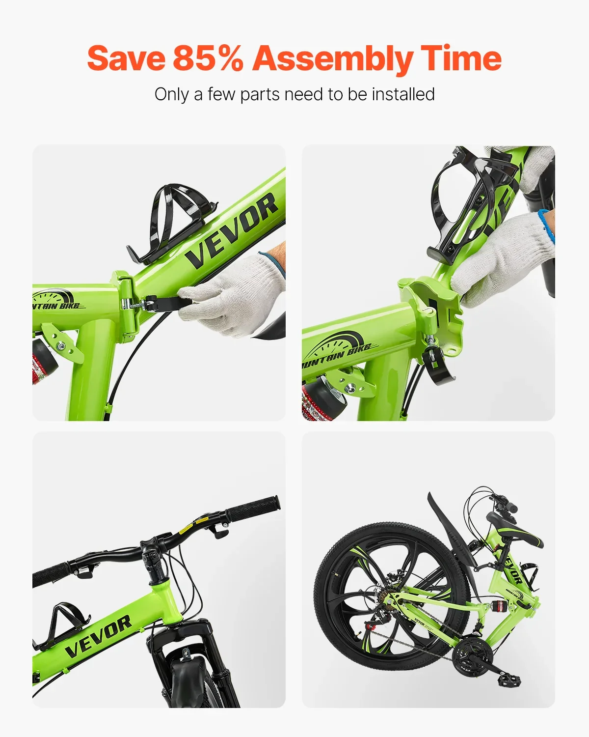 VEVOR 26 Folding Mountain Bike, MTB Bicycle with Full Suspension, 21-speed Drivetrain, Comfort Saddle, Disc Brakes