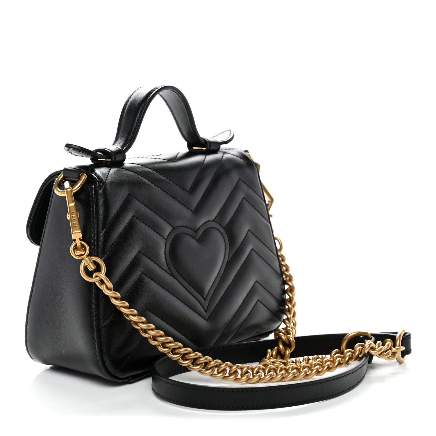 Calfskin Matelasse Mini GG Marmont Top Handle Shoulder Bag Black