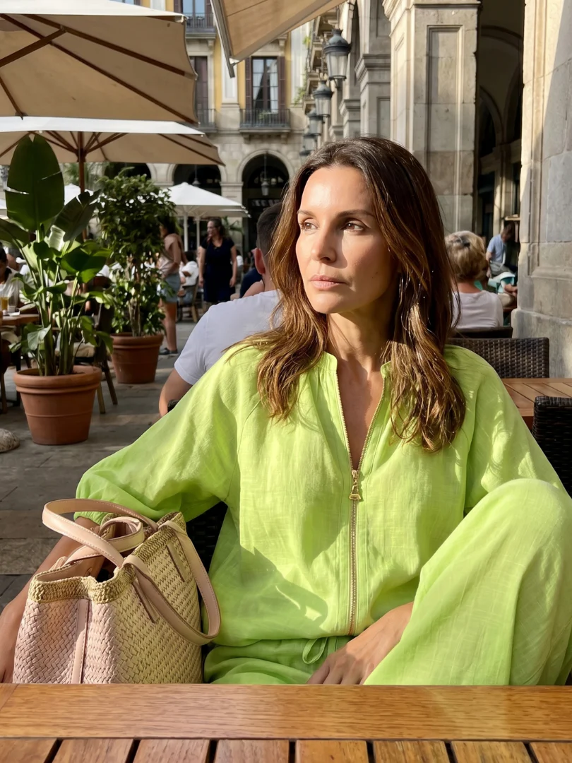 Ensemble blouse zippée et pantalon à jambes larges pour femme