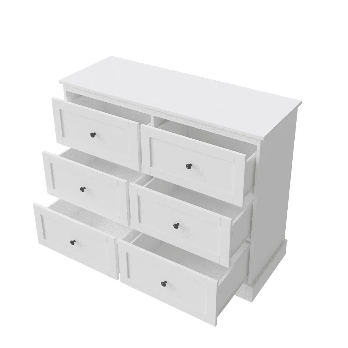 6 Drawer Double Dresser White, Wood Storage Cabinet for Living Room, Chest of Drawers for Bedroom Image 5