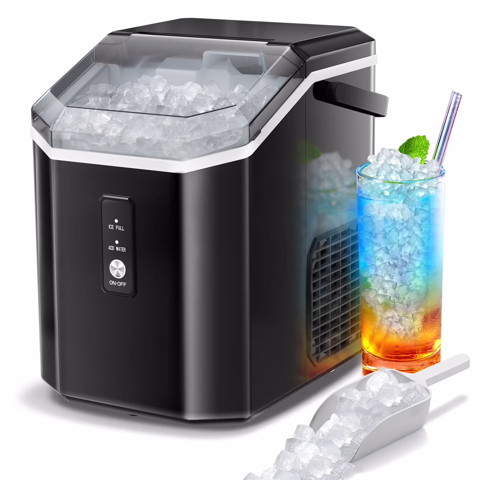 SS Nugget Countertop Ice Maker with Soft Chewable Ice, 35Lbs/24H, Self-Cleaning, Ice Scoop, Stainless Steel Silver, for Kitchen/Office/Party(Silver1) - Image 3