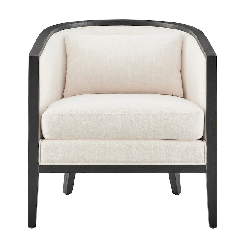 Linen Accent Arm Chair with Rattan Frame