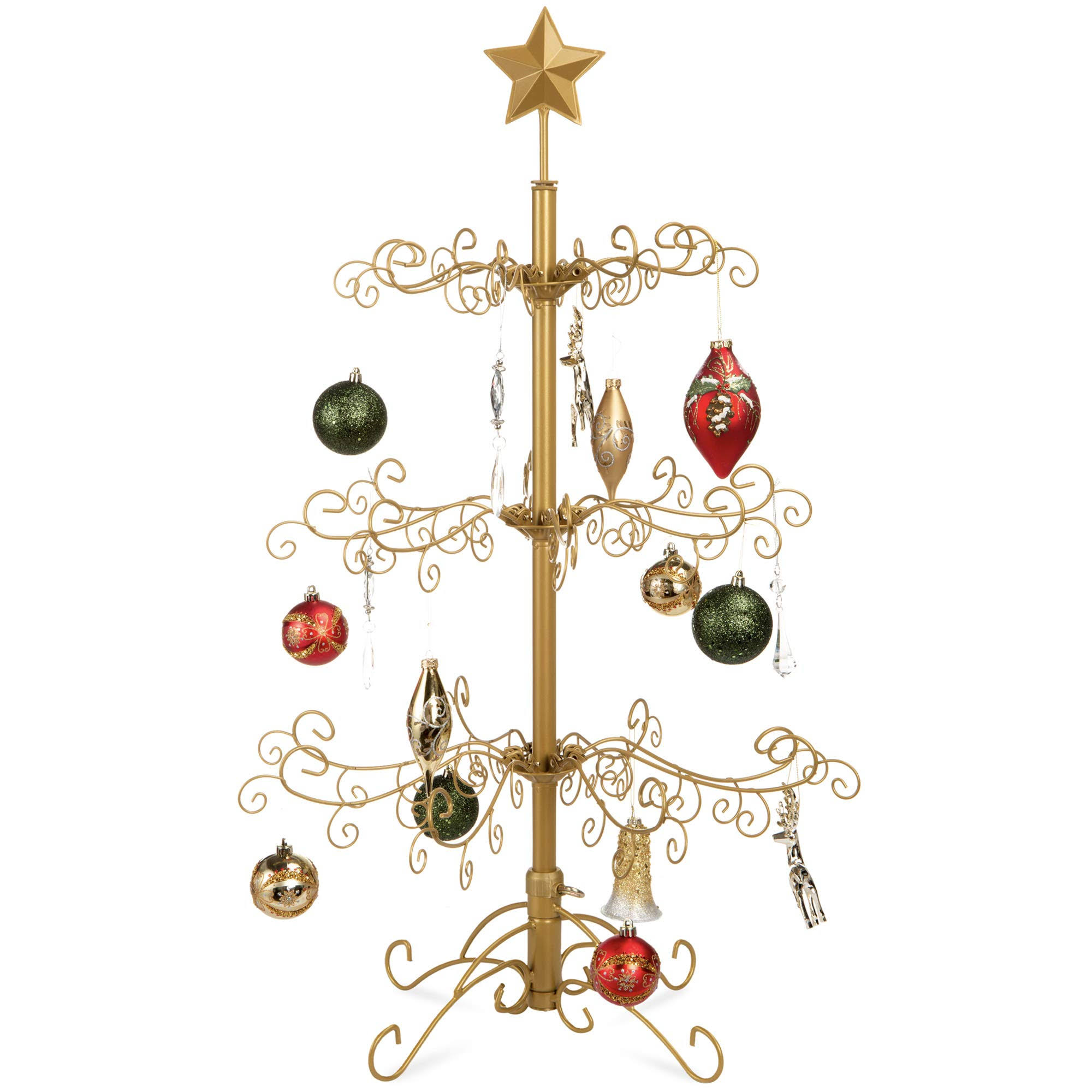Best Choice Products 3ft Wrought Iron Ornament Display Christmas Tree w/ Easy Assembly Stand - Gold