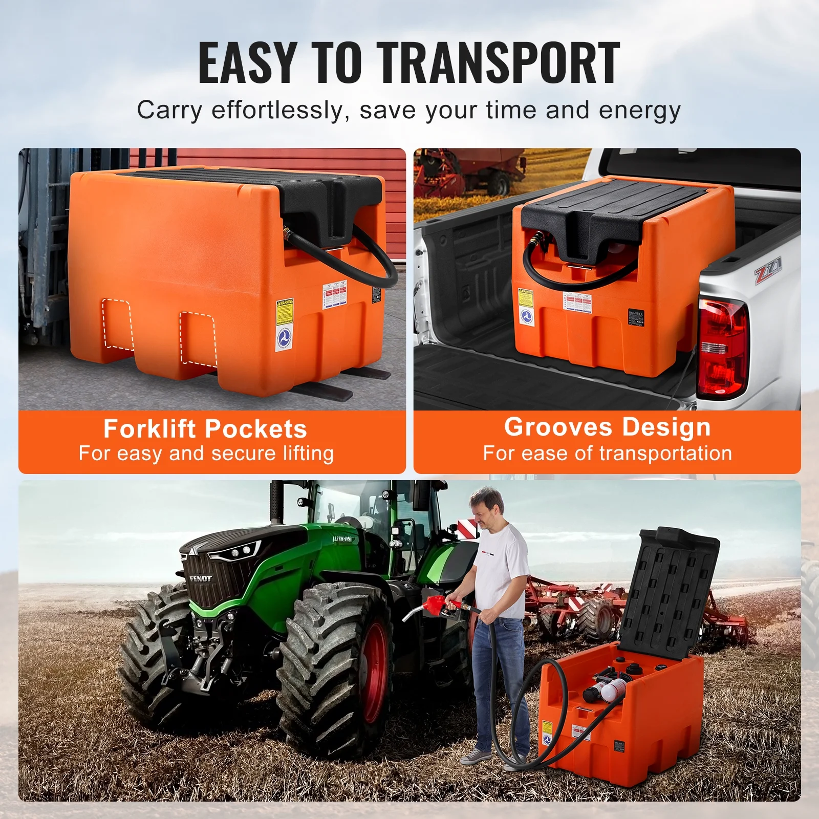 Mobile Diesel Container, 48 Gal Capacity, 10.6GPM Pump Speed, Includes 12V Electric Pump, 13.1 ft Hose Automatic Nozzle, Orange Diesel Fuel Tank for Smooth Transport - Image 7