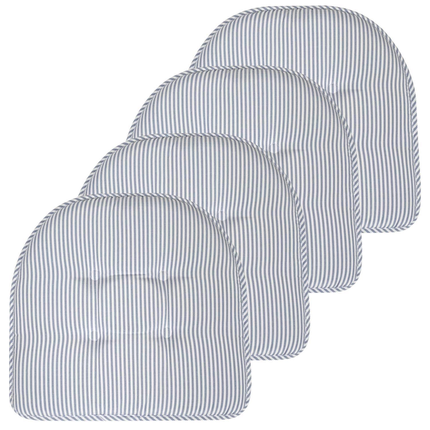 Sweet Home Collection Pinstripe U Shaped Memory Foam Chair Pad 12 Pack, Grey