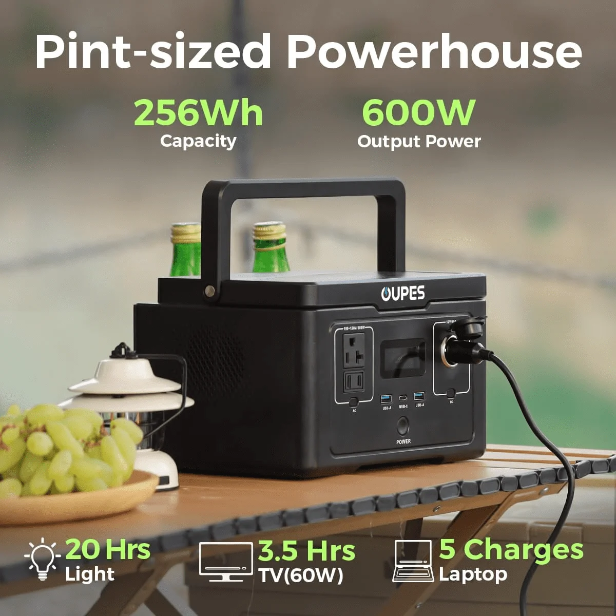 600W, 256Wh Portable Power Station Exodus 600, 80000mAh LiFePO4 Solar Generator, 8.16lbs, 0-100% in 1 hour, for RV,Outdoors,Camping(Exodus 600) - Image 2