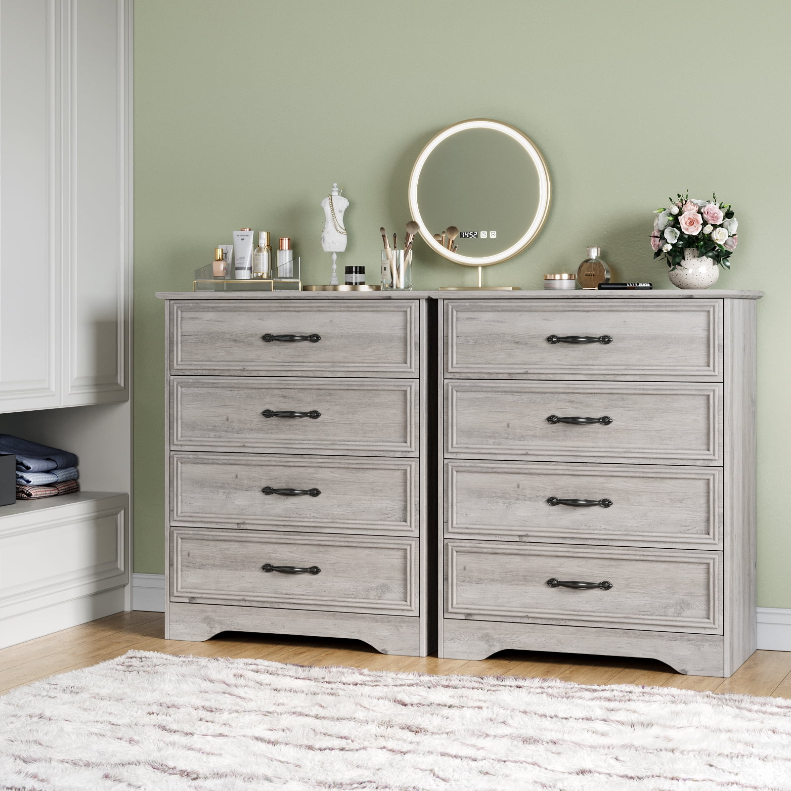 4 Drawer Dressers for Bedroom, Modern Wood Chest of Drawers Storage Cabinet for Living Room, Hallway, Gray(Gray) - Image 8