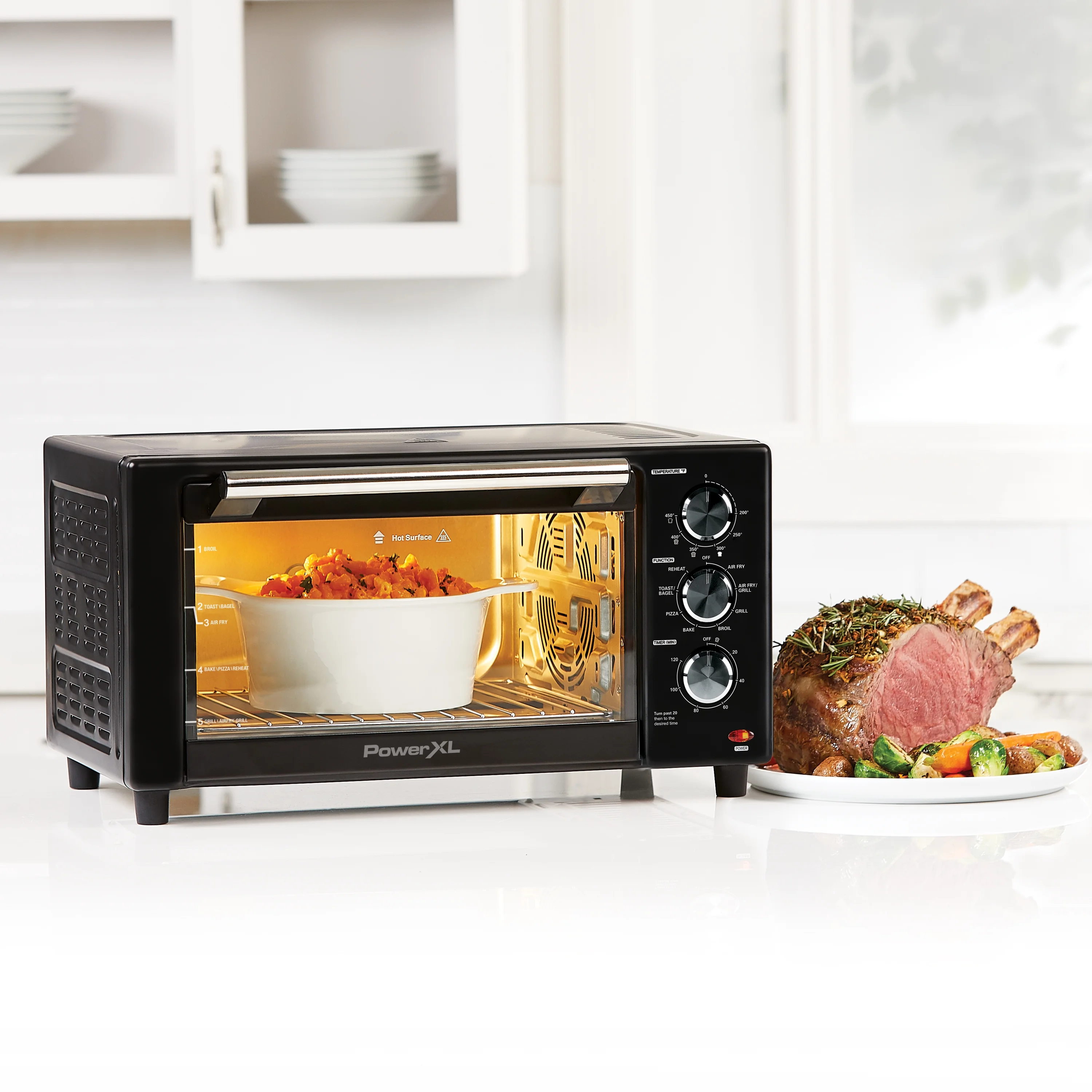 Powerxl Air Fryer Grill Plus Toaster Oven with Air Fry, 8 Functions, Black, 1500 W