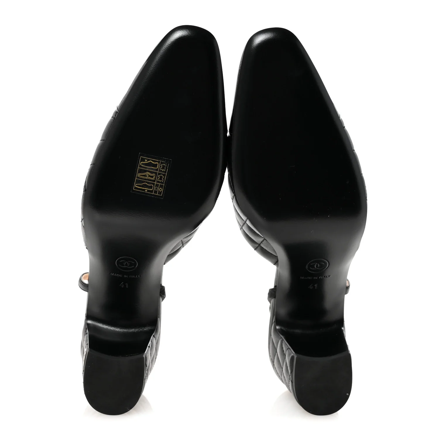 Lambskin Patent Calfskin Quilted Cap Toe CC Slingback Pumps 41 Black