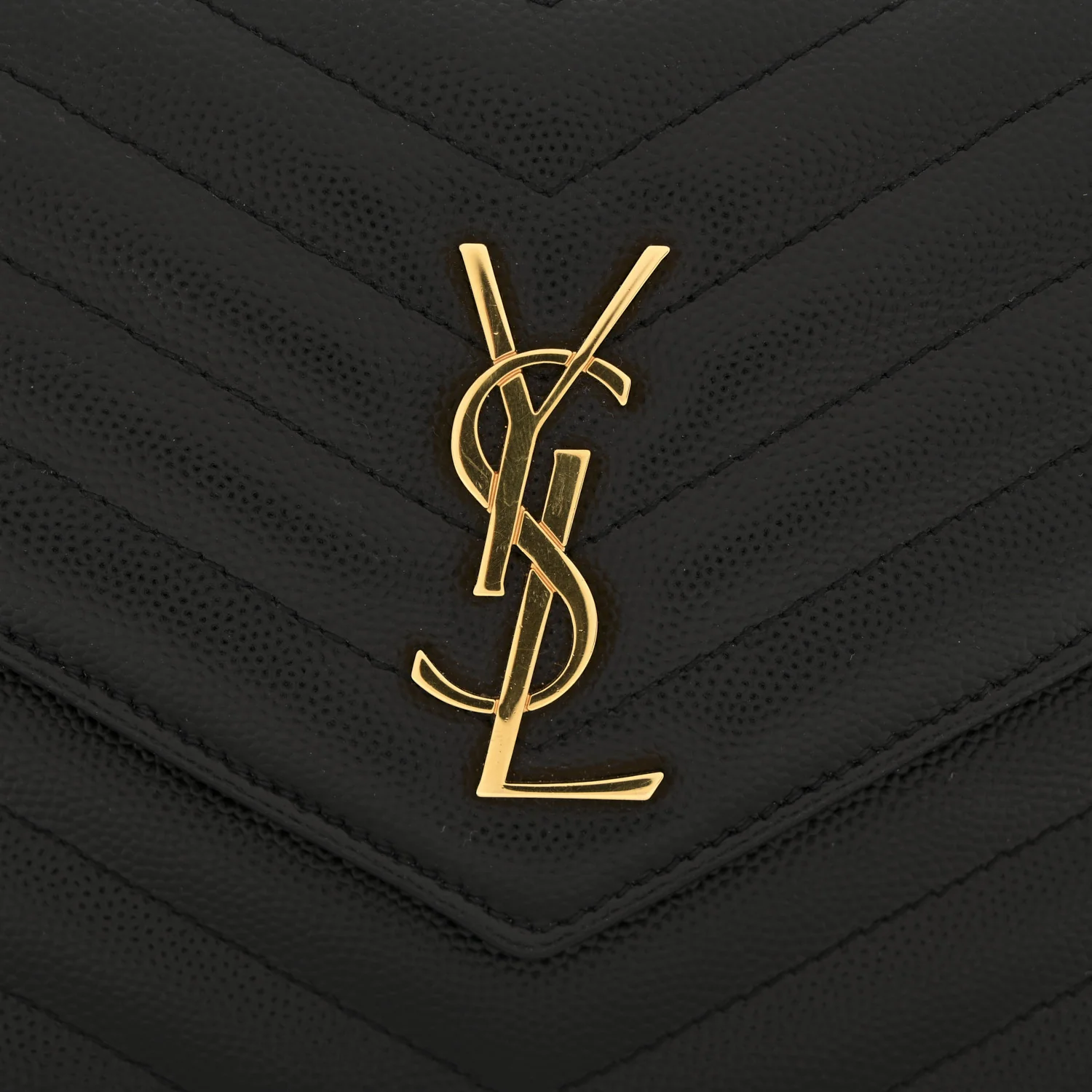 Grain De Poudre Matelasse Chevron Monogram Envelope Chain Wallet Black