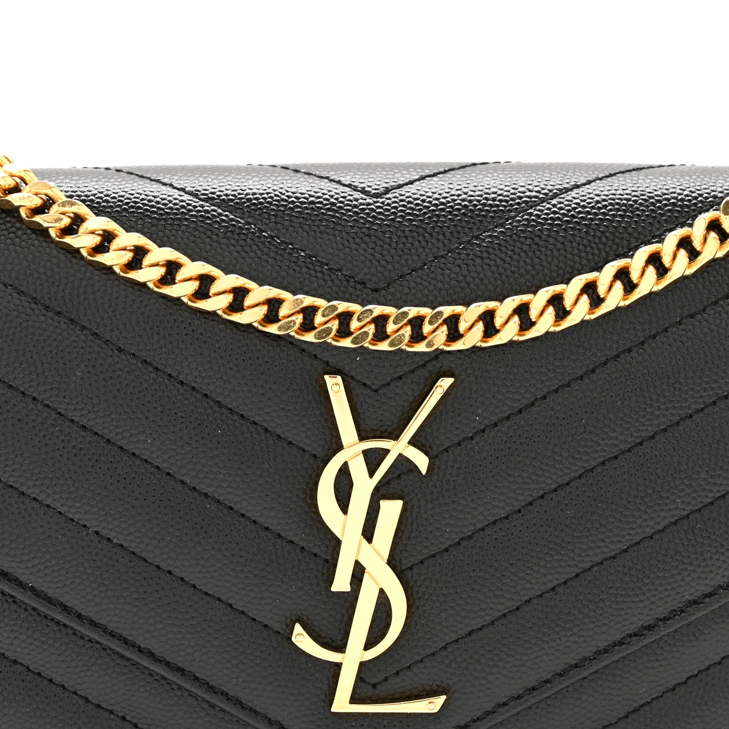 Grain De Poudre Matelasse Chevron Monogram Chain Wallet Black