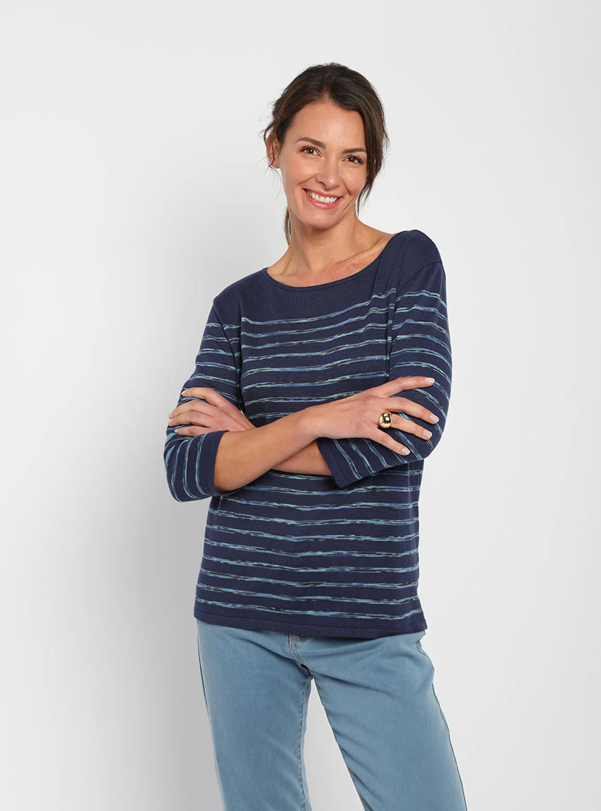 Pull marinière femme en coton bleu