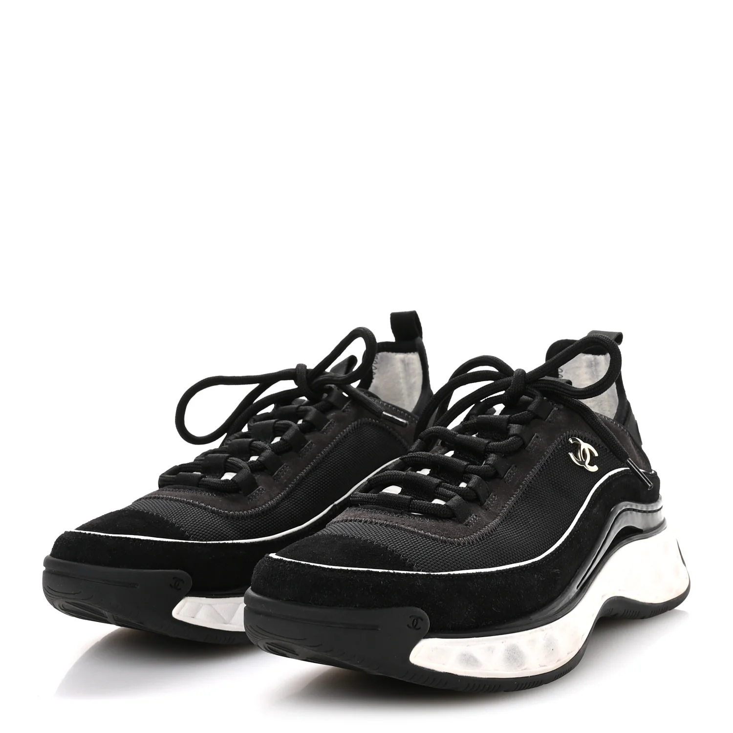 Velvet Calfskin Mixed Fibers CC Sneakers 39.5 Black