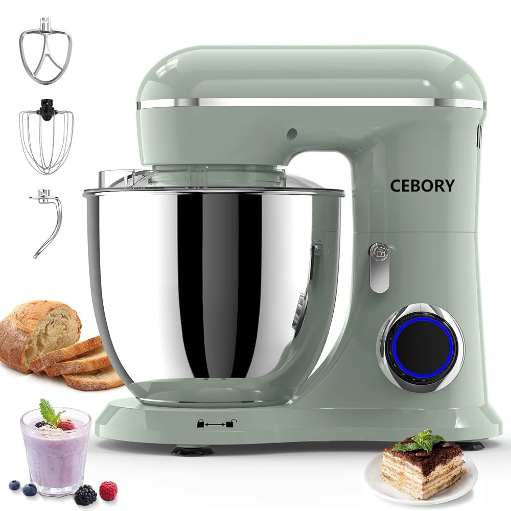 CEBORY 3-IN-1 Electric Stand Mixer, 6.5QT Bowl 660W 10-Speed Kitchen Mixer, Household Food Mixers include Dough Hook, Beater and Whisk, Bread Cake Mixer for Baking and Most Home Cooks, Morandi Green