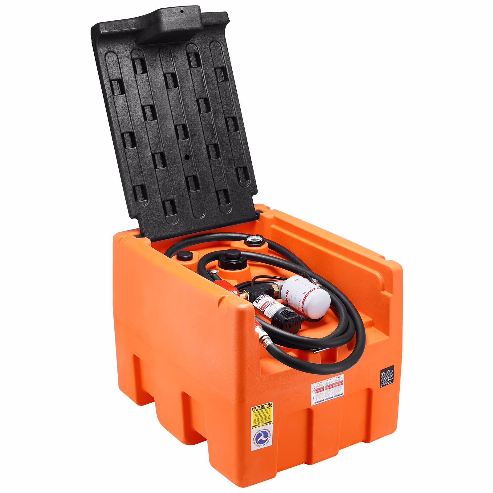 Mobile Diesel Container, 48 Gal Capacity, 10.6GPM Pump Speed, Includes 12V Electric Pump, 13.1 ft Hose Automatic Nozzle, Orange Diesel Fuel Tank for Smooth Transport