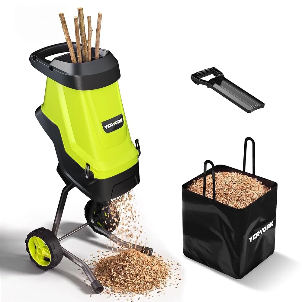 Yeryork Electric Wood Chipper, 15 A Motor Wood Chipper Shredder with Dual Safety Protection, 1.8" Cutting Capacity, Efficient Mulcher for Yard Waste and Branches