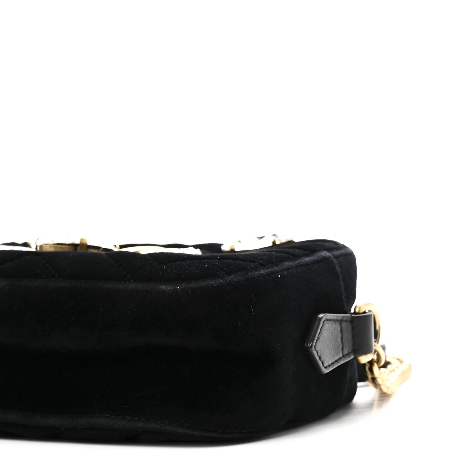 Velvet Matelasse Marquise Crystals Mini GG Marmont Chain Shoulder Bag Black