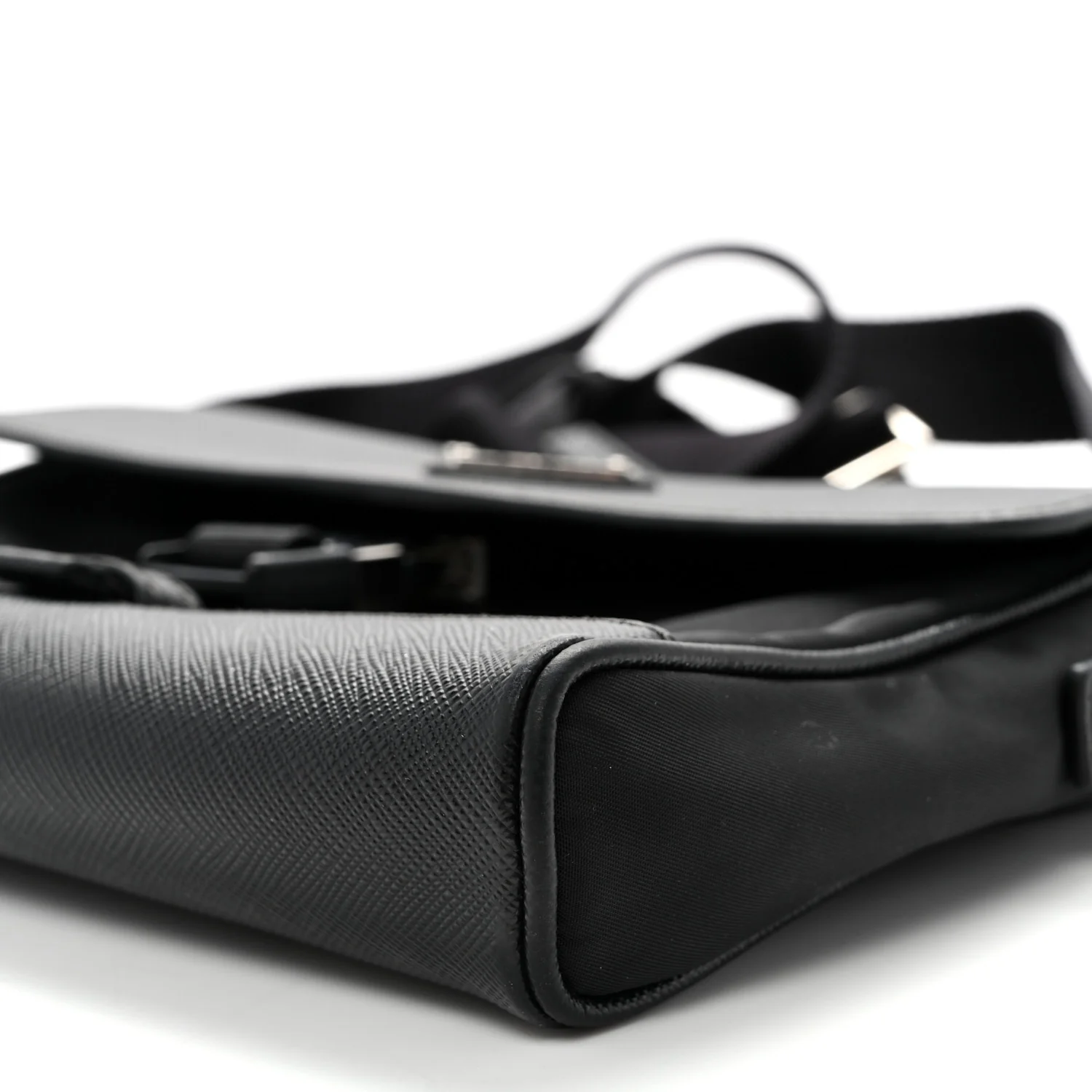 Re-Nylon Saffiano Triangle Shoulder Bag Black