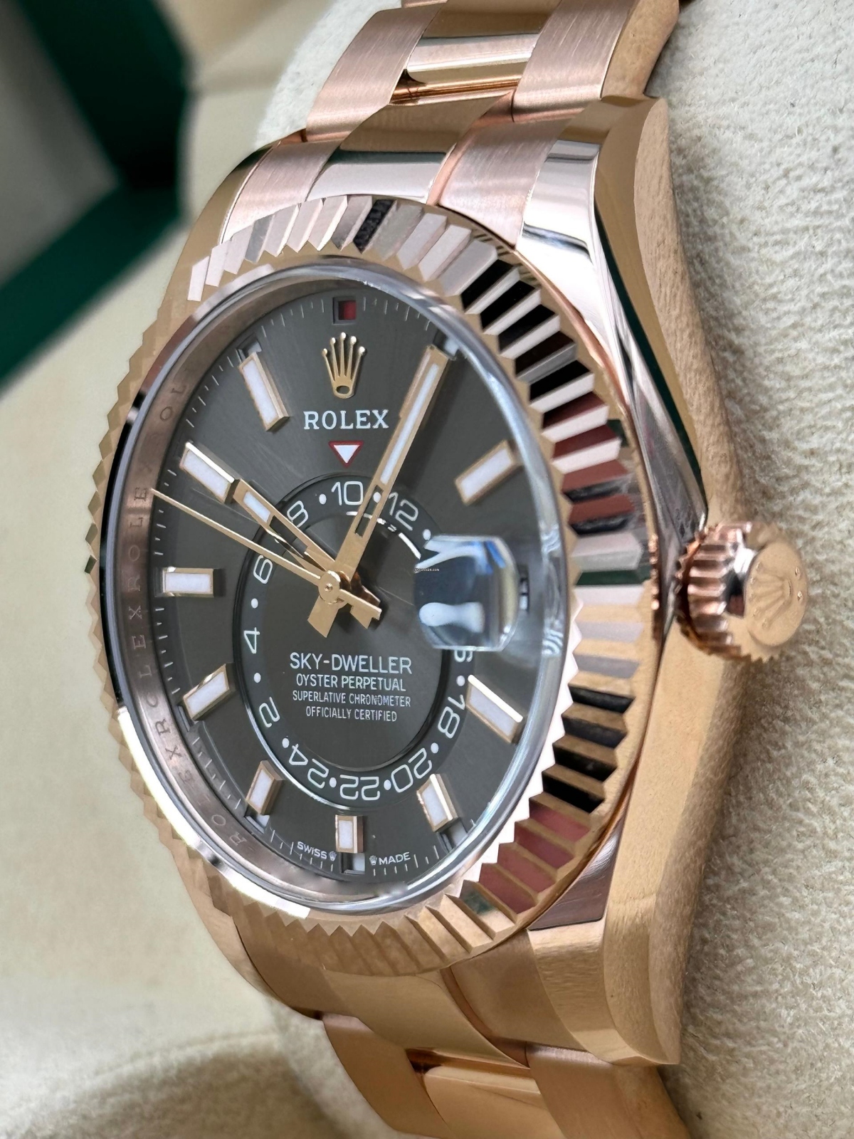 [Super Clone]RLX  Sky-Dweller 42mm Rose Gold Rhodium Dial Oyster - 336935
