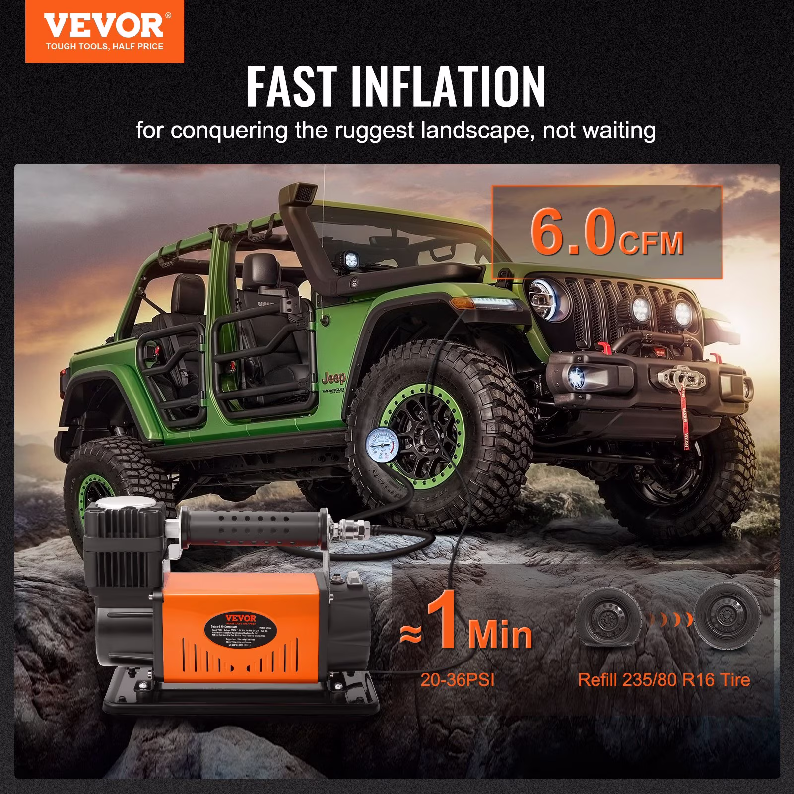 VEVOR On-Board 12V Air Compressor, High Performance Universal, 150PSI 6CFM