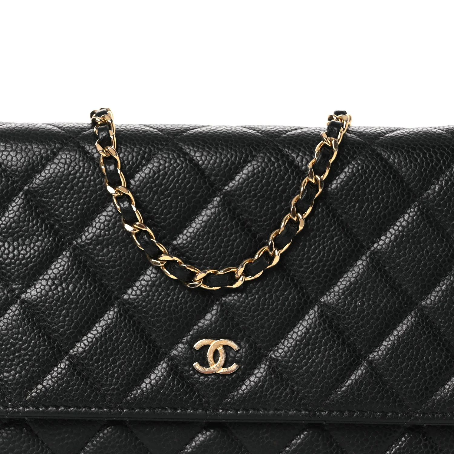 Caviar Quilted Wallet on Chain WOC Black