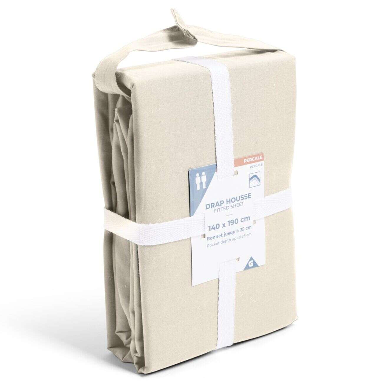 Drap housse 140x190cm 100% coton percale beige