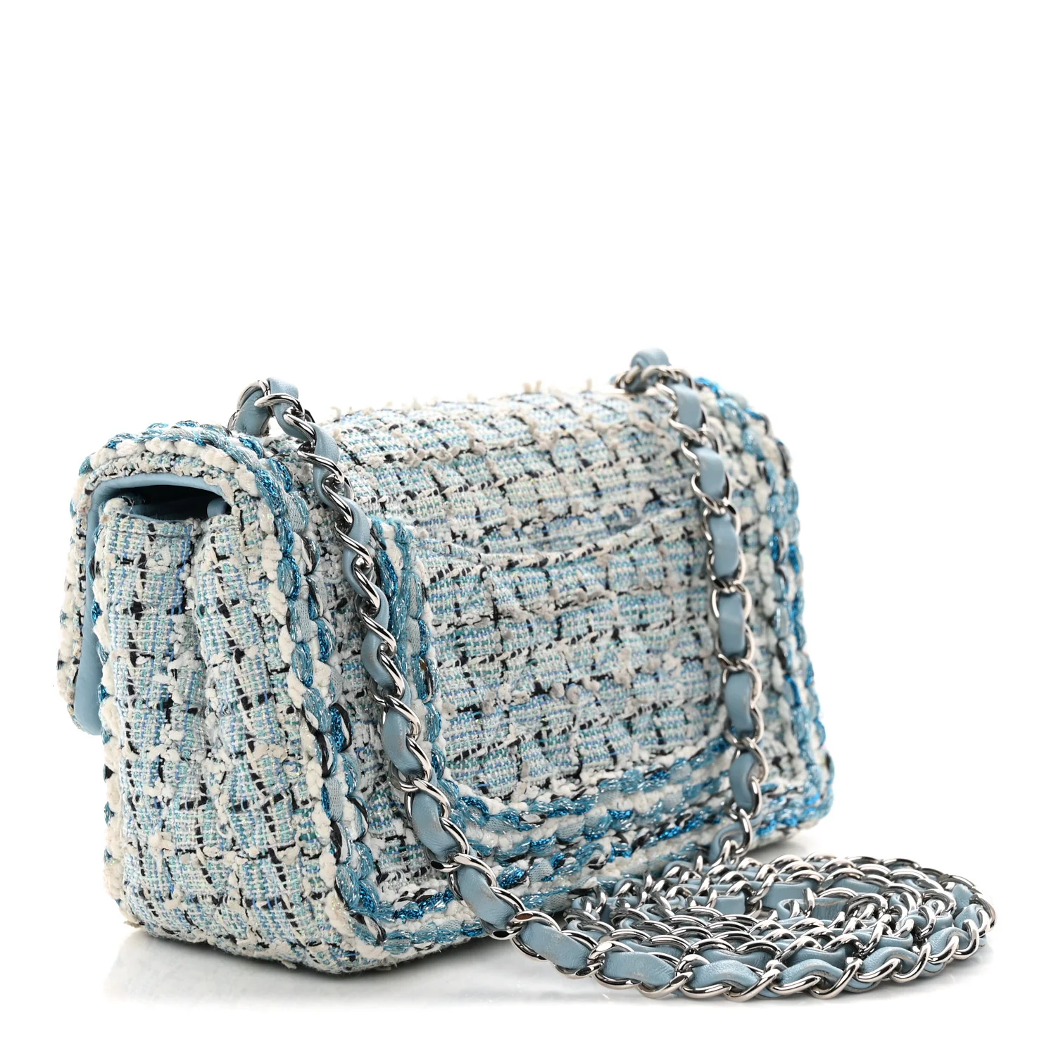 Tweed Braid Mini Flap Blue White Navy