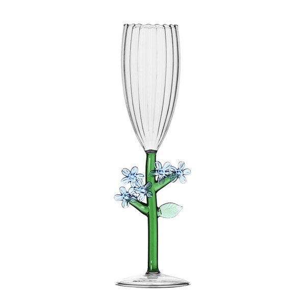 Botanica optisk champagneglass 16 cl lyseblå blomst