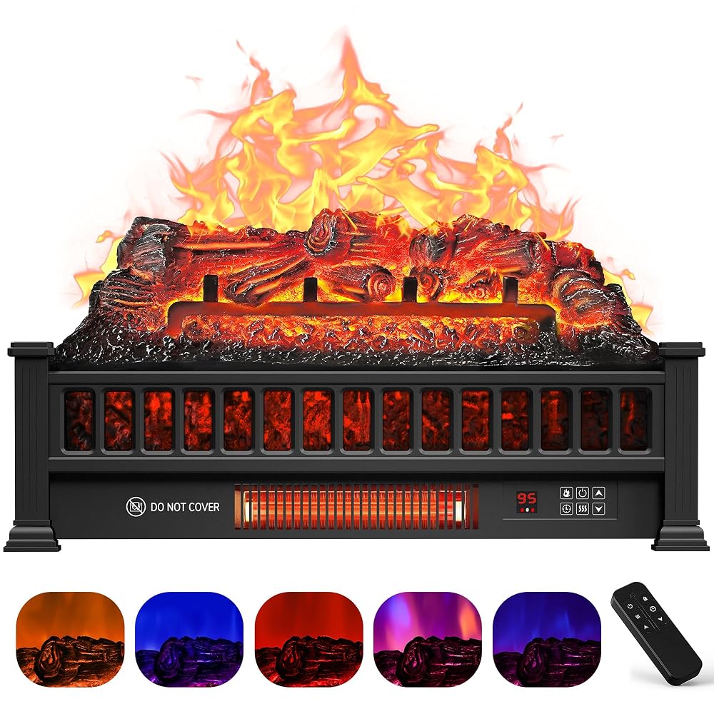 Riseon 23" Electric Fireplace Logs Inserts Heater with Remote Control