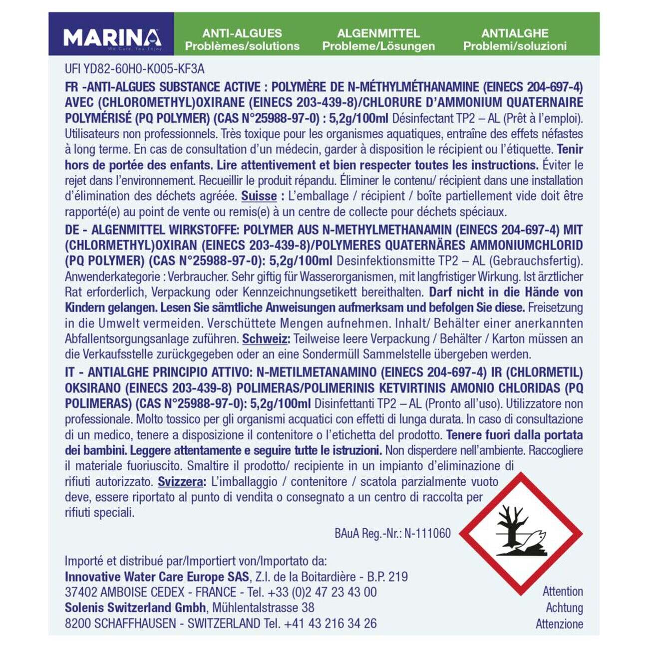 Anti algues sachet unidose 250ml Marina