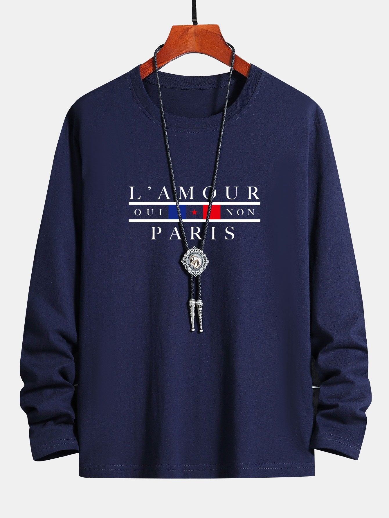 T-shirt en coton à manches longues avec imprimé de slogan parisien