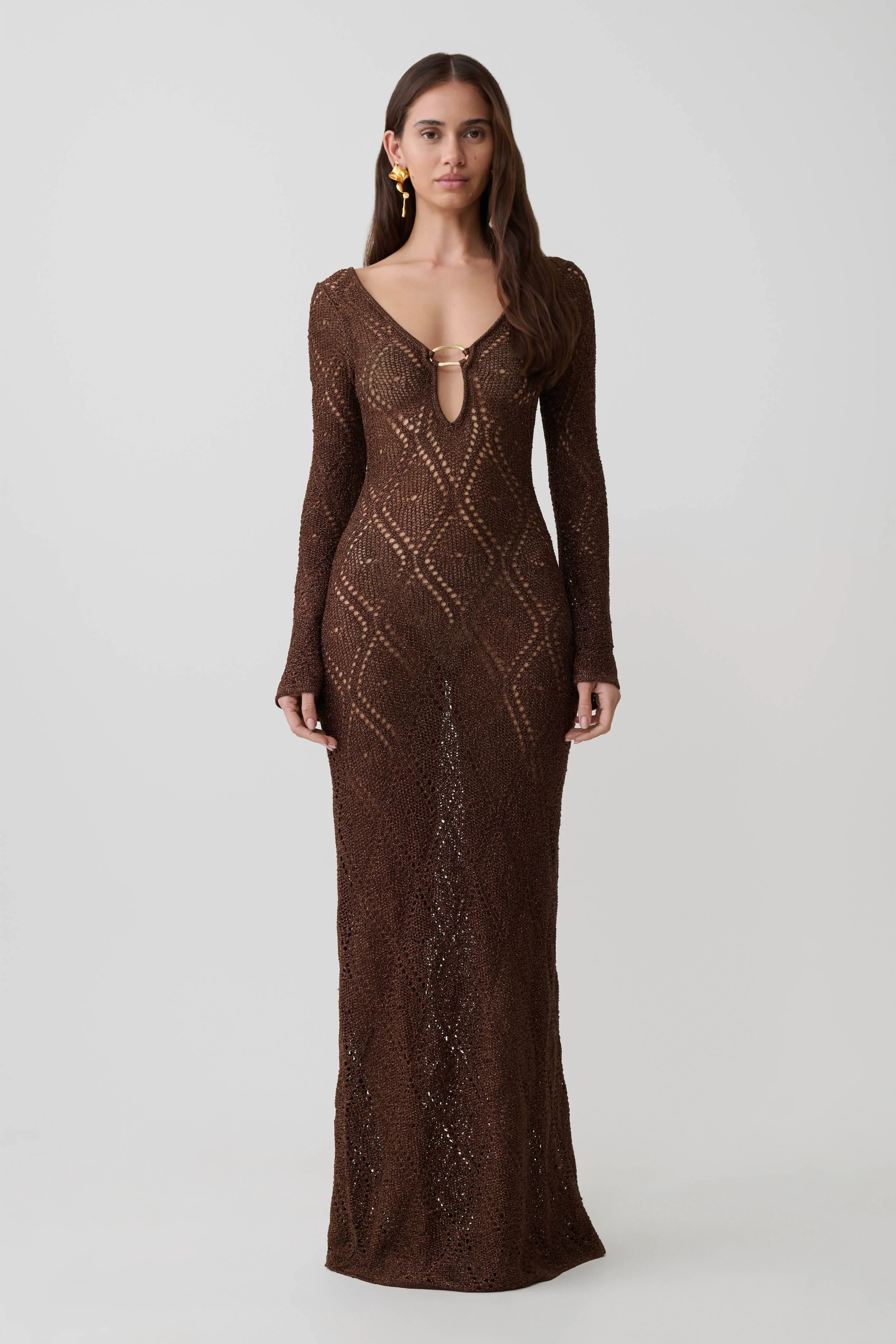 Chelsea Lurex Crochet Maxi Dress - Bronze