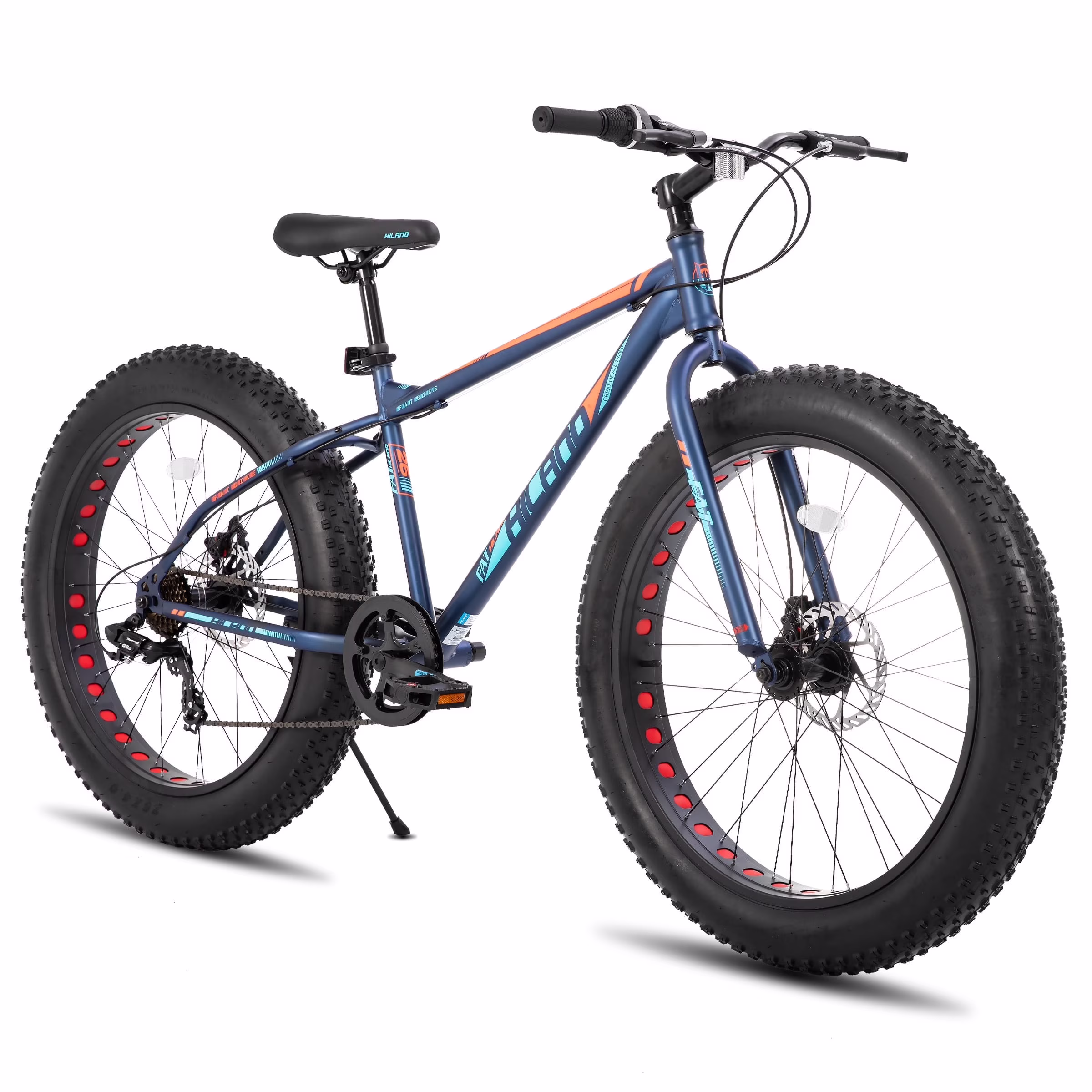 Hiland Fat Tire Bike, Shimano 7-Speed, Dual-Disc Brakes, 24 inch Trail Mountain Bike, Blue