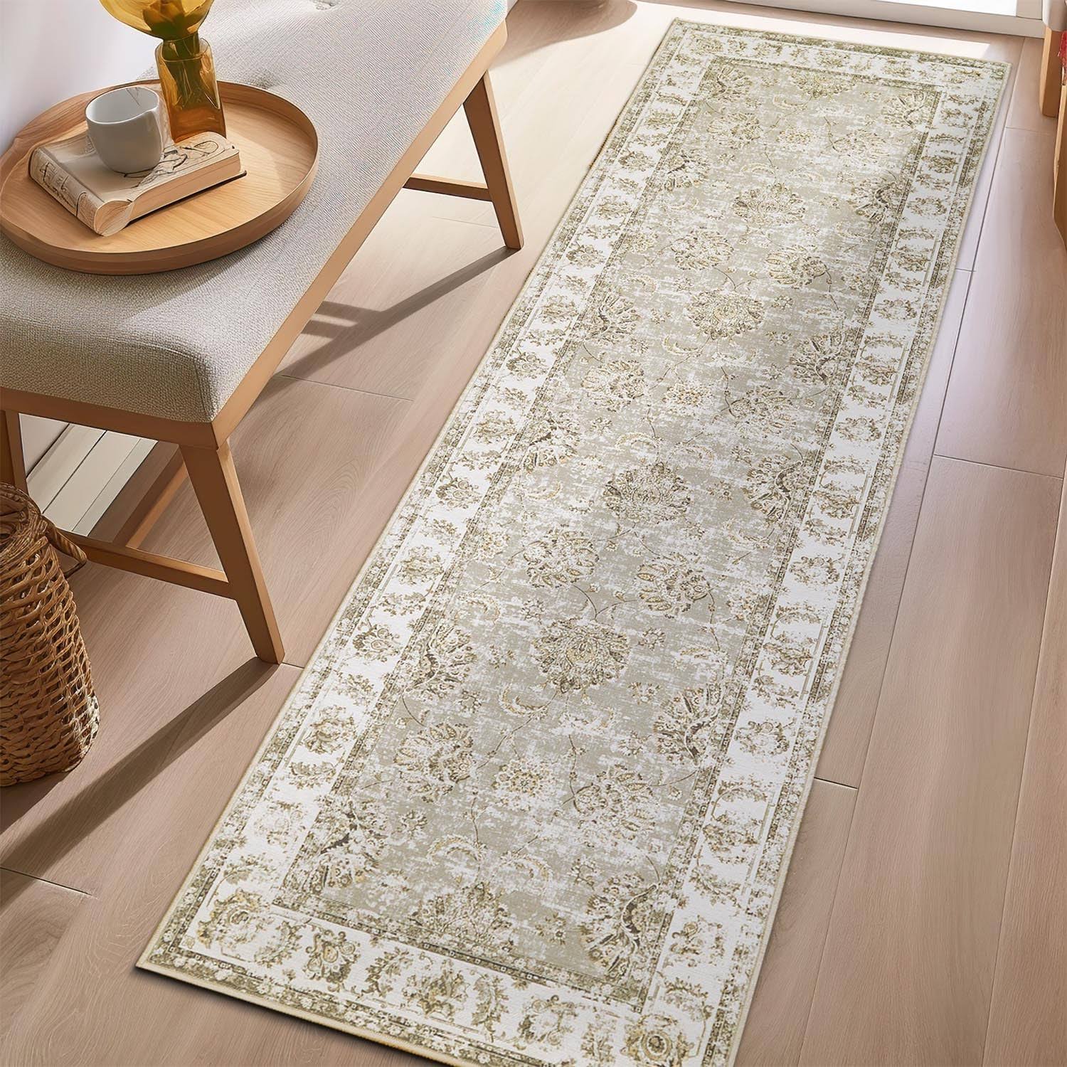 jinchan Kitchen Runner Rug 2x6 Vintage Rug Hallway Washable Runner Rug Floral Print Floor Cover Indoor Thin Rug Retro Mat Accent Rug Bathroom
