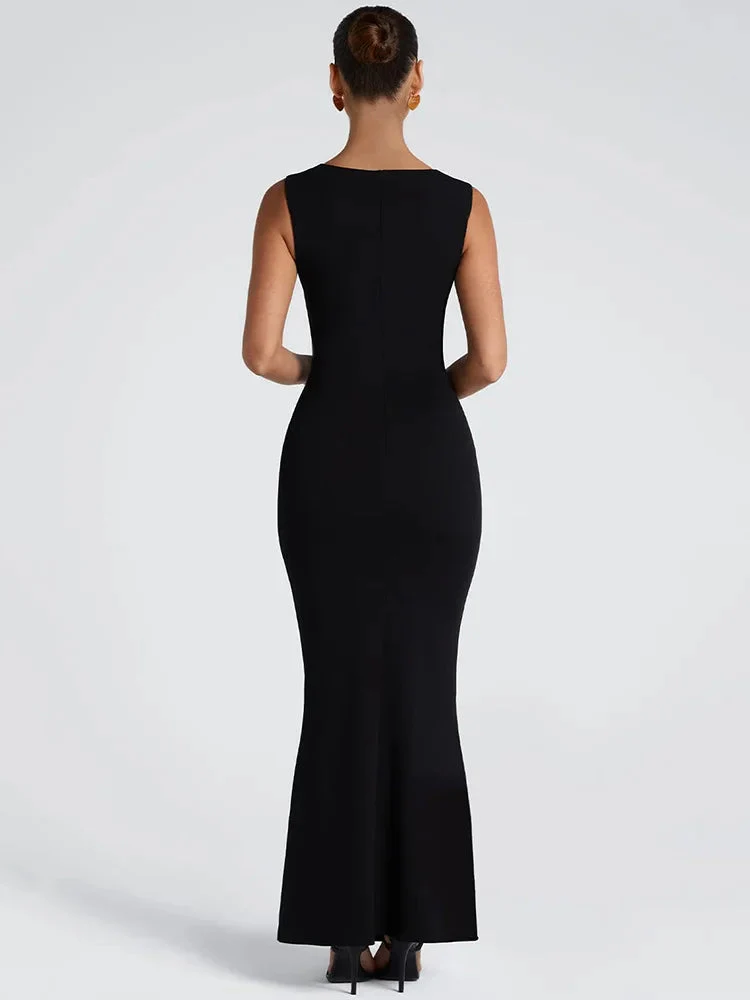 Robe Maxi Moulante Col Carré Robe de Soirée Sculptante