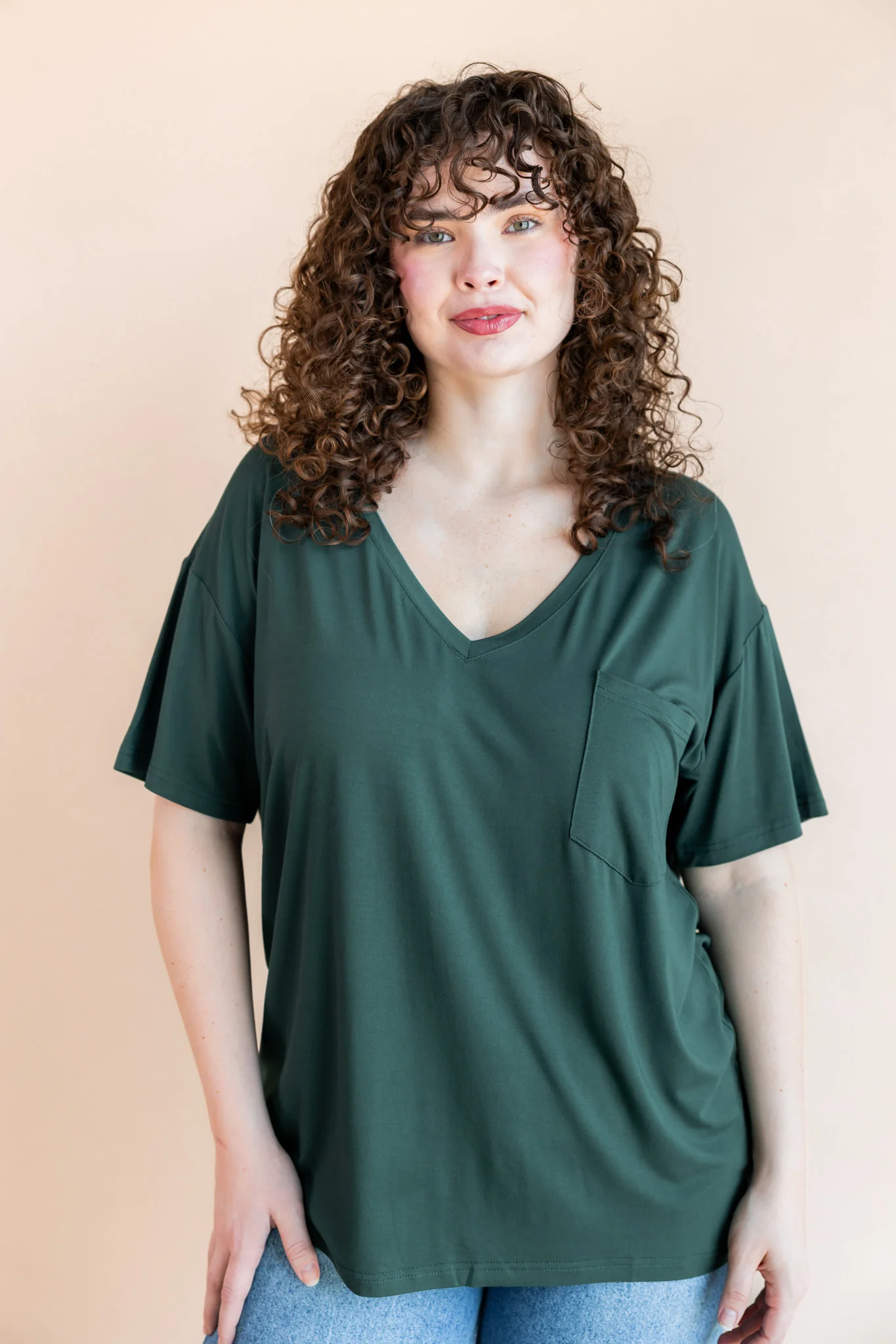 Women's Oversized V-Neck Tee in Cypress