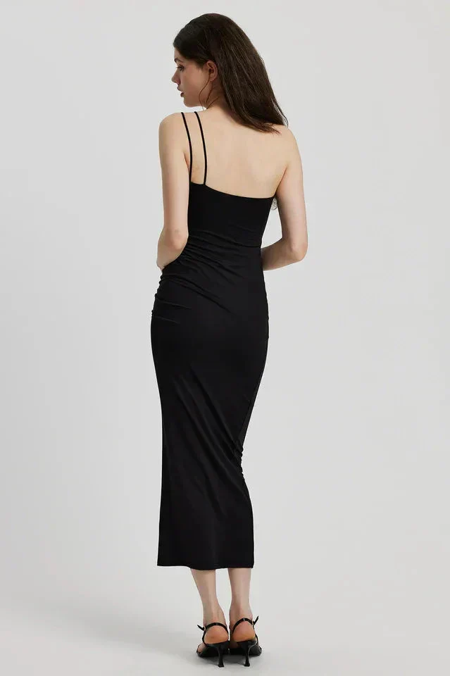 Robe longue noire élégante sans manches pour femme
